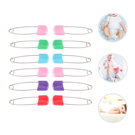 KONTONTY 12Pcs Safety Pins for Reusable Diapers Baby Boy Assorted Color Hard Plastic Traditional Style