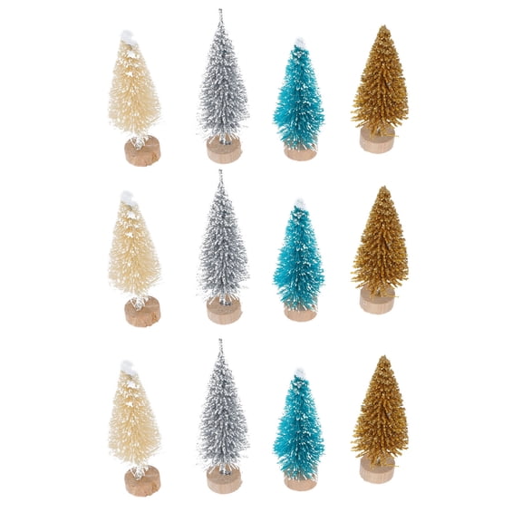 KONTONTY Miniature Pine Trees Blue Plastic 12Pcs Desktop Ornaments