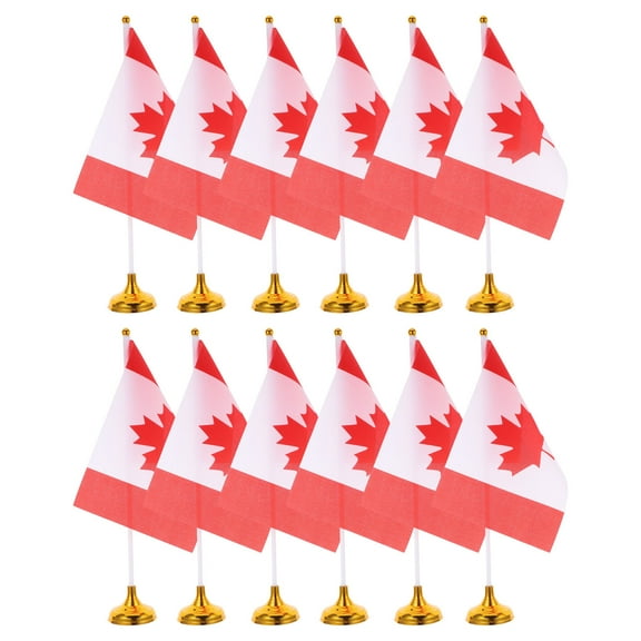 KONTONTY 12pcs Small Canada Flags For Desk Decoration Miniature International World Country Flags For Holiday Events Canadian Themed Parties And Celebrations