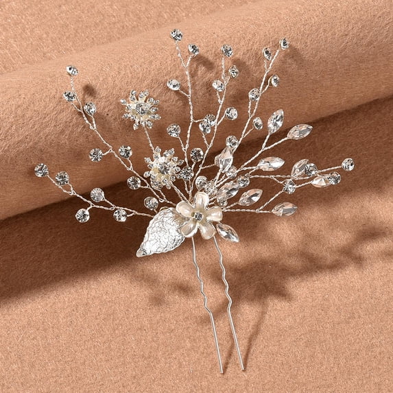 KONTONTY Silver Alloy Bridal Hairpins Flower Shape U Shaped Wedding Decor for Women 1Pack