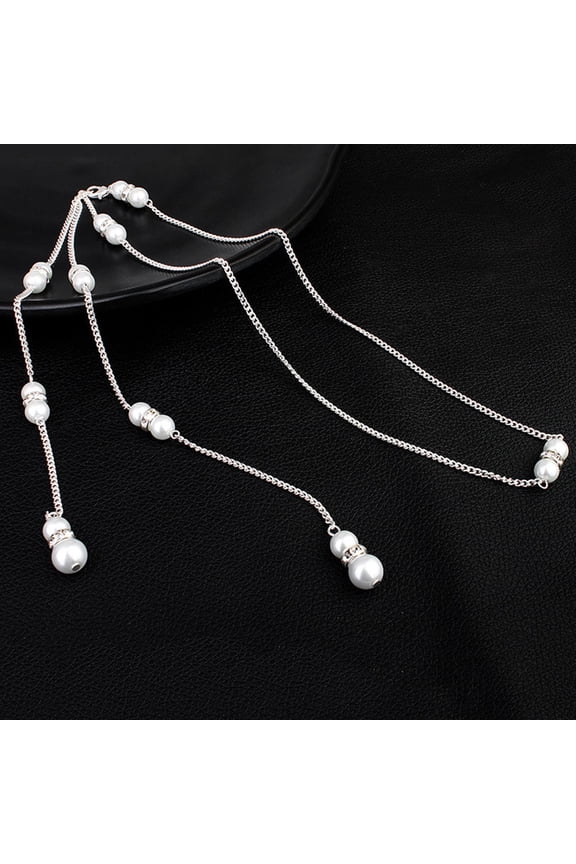1Pack Ladies Long Pearls Chain Necklace Backless Dress Accessory for Dancing Prom Event