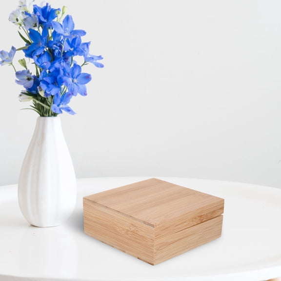KONTONTY 1Pack Square Storage Boxes with Lids Wood Dustproof Organization for Office Use