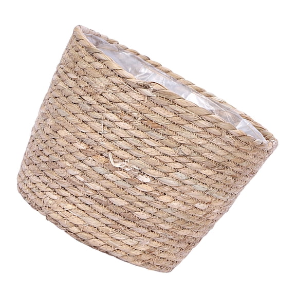 KONTONTY 1Pack Wicker Planter Round Woven Basket for Indoor Decoration Light Yellow