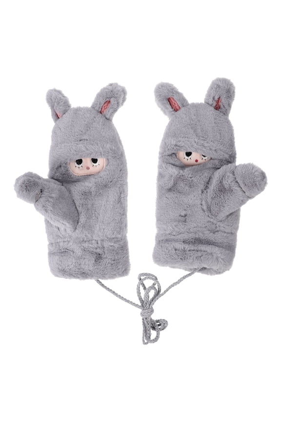 1 Pair Thick Grey Winter Mittens, Plush Soft Gloves, Windproof Hand Warmers for Outdoor Cold Weather Activities