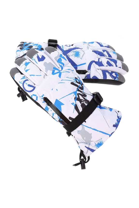 1Pair Thickened Blue Winter Skiing Gloves Waterproof Anti Skid Outdoor Touch Screen Gloves