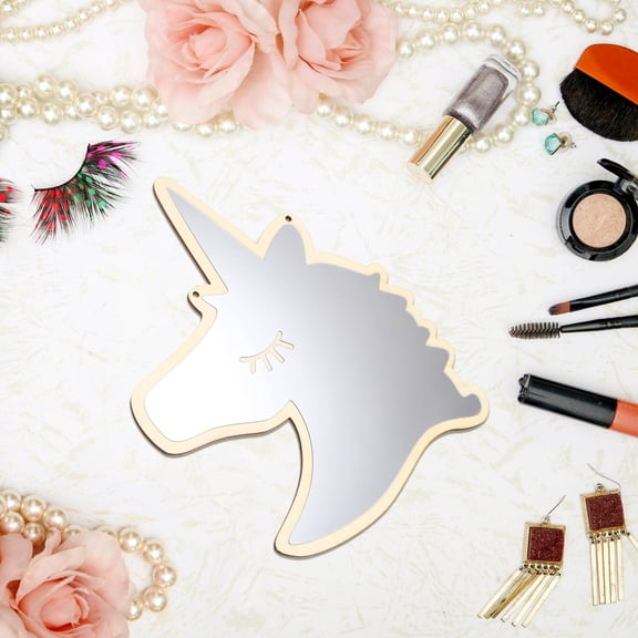 KONTONTY 1Pc Acrylic Decorative Mirror Plated Silver Unicorn Design Water Resistant Wall Hanging