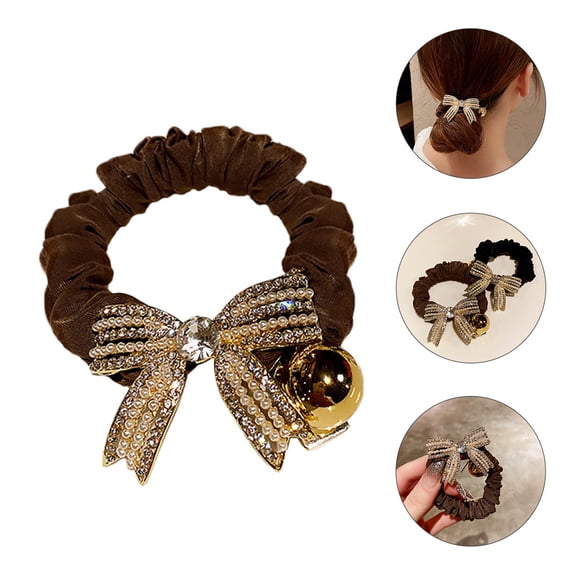 KONTONTY 1Pc Decorative Coffee Bow Hair Ring Elastic Ponytail Holder for Daily Party Use
