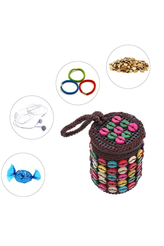 Handmade Coconut Shell Bag with Colorful Beaded Decoration, Stylish Storage and Fashion Accessory