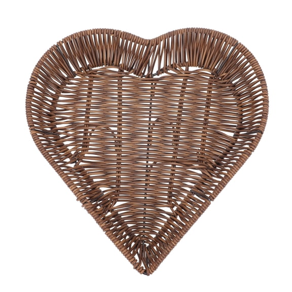 KONTONTY 1Pc Creative Heart Shaped Storage Basket Brown Imitation Rattan for Home Tabletop