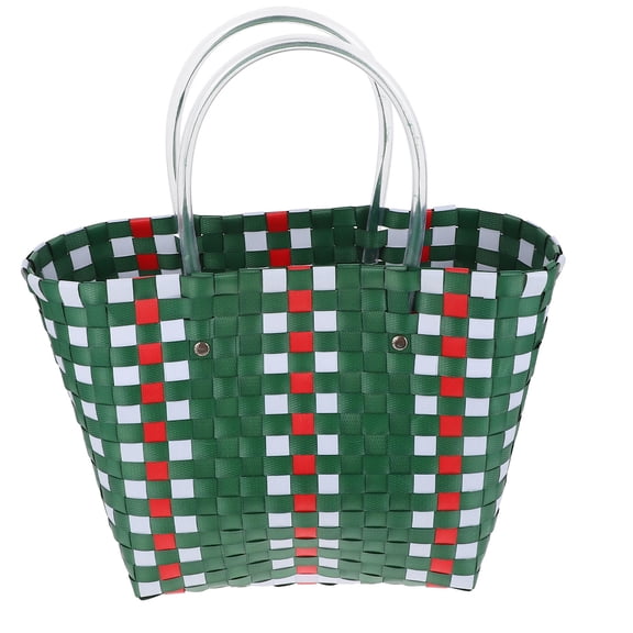 KONTONTY 1Pc Desktop Sundries Storage Organizer Case Green PVC Basket with Handle for Home Use