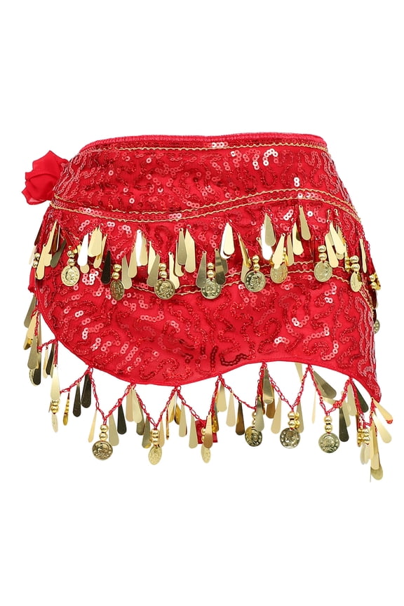 1Pc Red Retro Tassel Waist Chain Lightweight Sequins Chiffon Body Decoration