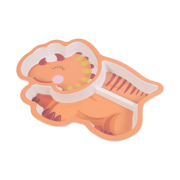 KONTONTY 1Pc Orange Dinosaur Plate for Eating with Round Edges Safe for Hands and Unique Dinner