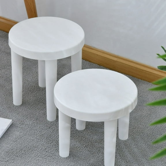 KONTONTY Simple White Plastic Stool, Compact and Comfortable for Indoors 1Pc