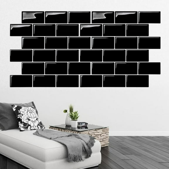 KONTONTY 1Pcs Black Square Faux Brick Wallpaper for Home Decor Self Adhesive Wall Sticker 11.8x11.8x0.2in