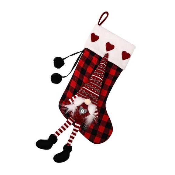 KONTONTY Christmas Plaid Sock Ornament Red Hanging Bag for Front Door Wall Stair Storage Decoration