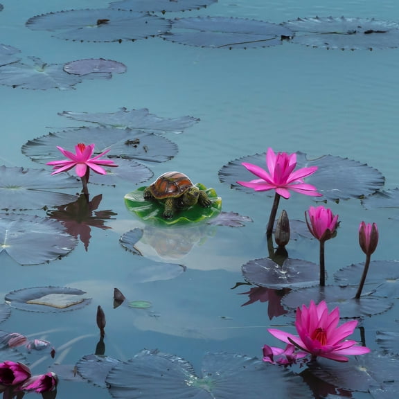 KONTONTY Floating Turtle Figurine Resin Craft for Fishpond Fountain Water Garden Decor, Simulation Turtle Statue Outdoor Decoration