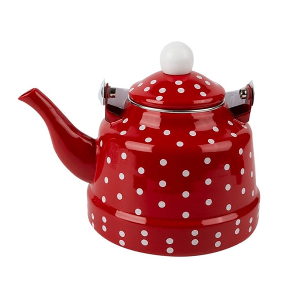 KONTONTY 1Pc Red Enamel Whistling Tea Kettle Stovetop Water Pot for Kitchen and Home Use
