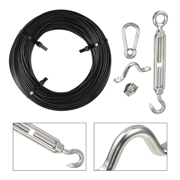 KONTONTY 1Set Black Stainless Steel Cable String Light Hanging Kit with Compact Easy Install Accessories