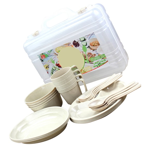 KONTONTY 1 Set Assorted Color Plastic Camping Plates and Bowls Outdoor Picnic Dinnerware Set