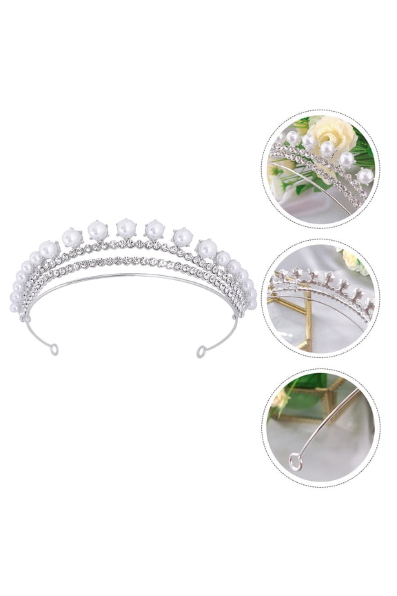 1Pc Elegant Plated Silver Wedding Crown Bride Headdress Shiny Crystal Crown for Special Events