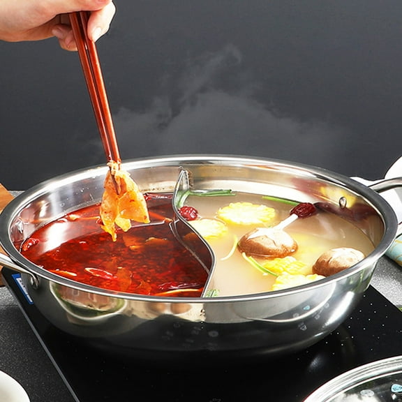 KONTONTY Stainless Steel Hot Pot with Divider, Double Flavor Cooker for Family Gatherings, Even Heating, and Easy to Clean