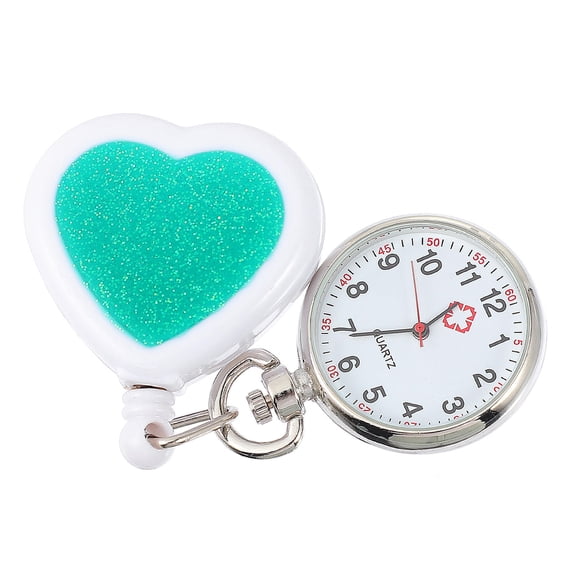 KONTONTY Peach Heart Green Hanging Pocket Watch for Decor, Alloy Glass with Retractable Design, Size 1pc