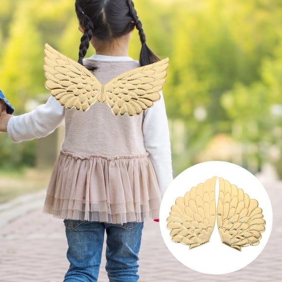 KONTONTY 2Pairs Large Plated Gold Angel Wings Fabric Applique Patch for Creative DIY Garment Decoration