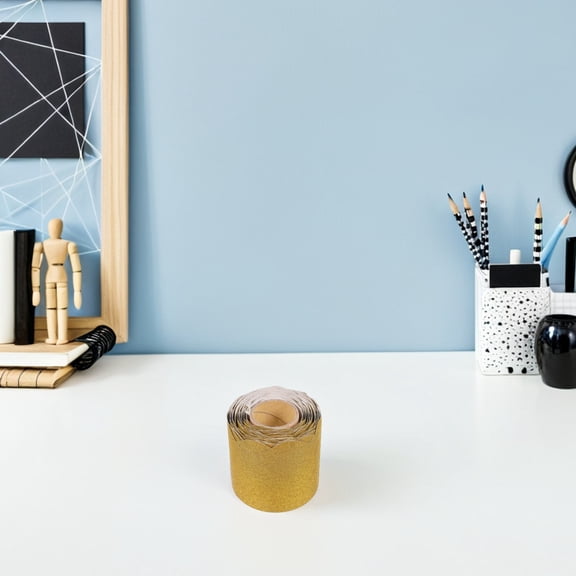 KONTONTY  2 Rolls Chalkboard Border Sticker Rolled Trim Scalloped Bulletin Paper Yellow