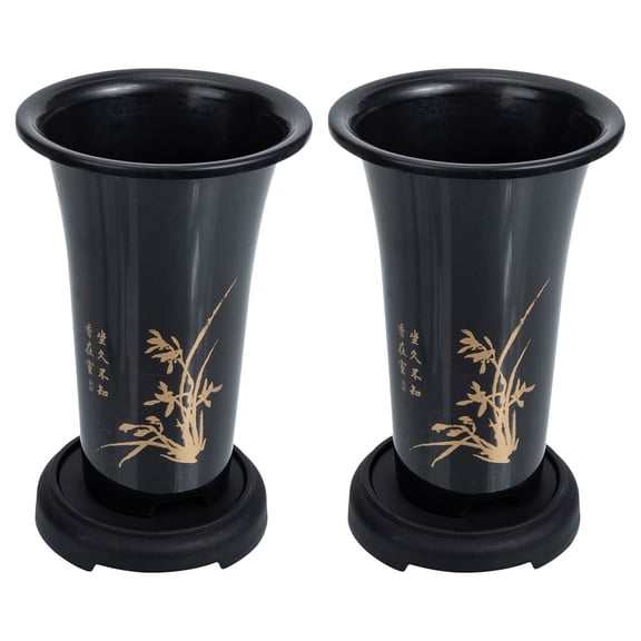 KONTONTY 2-Pack Black Ceramic Orchid Plant Pots with Drip Tray, Ideal for Balcony, Living Room, Indoor Gardening Decor