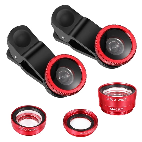 KONTONTY 2Sets 3 in 1 Phone Camera Lens Kit with Super Wide Angle Macro and Fisheye Lens Clip on Assorted Colors