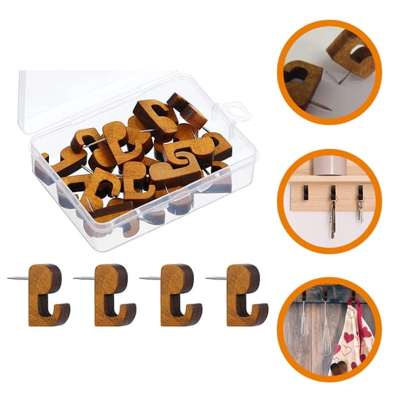 KONTONTY 20Pcs Flat Thumb Tacks Wooden Decorative Push Pins for Home Decoration Brown Simple Design for Adults