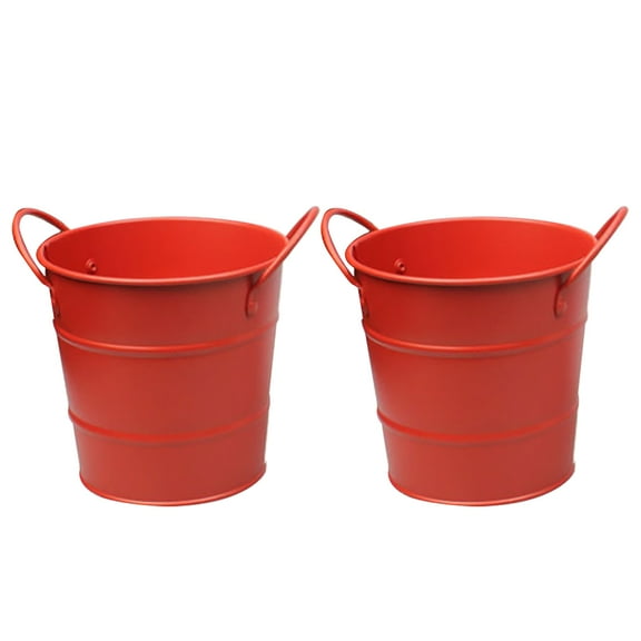 KONTONTY 2PCS Creative Iron Bucket Ice Container for Room Decoration Red