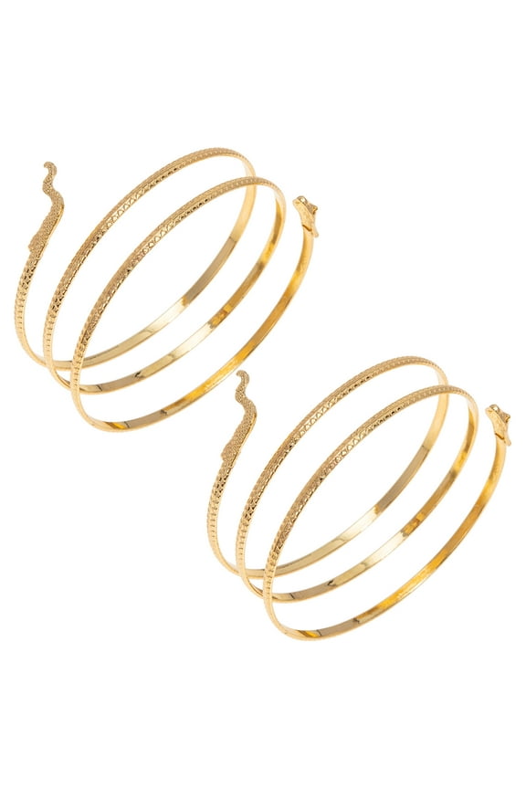 2-Pack Adjustable Open Coil Wrap Upper Arm Bracelet Band in Tone for Women