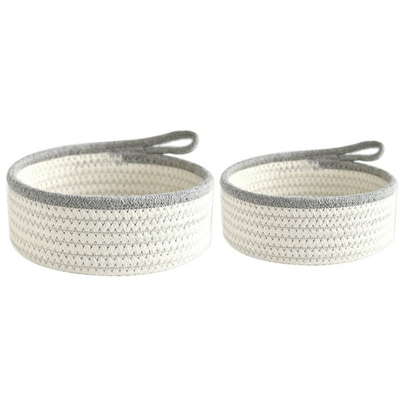 KONTONTY 2Pcs Elegant Cotton Thread Woven Sundries Baskets for Home Storage and Decoration