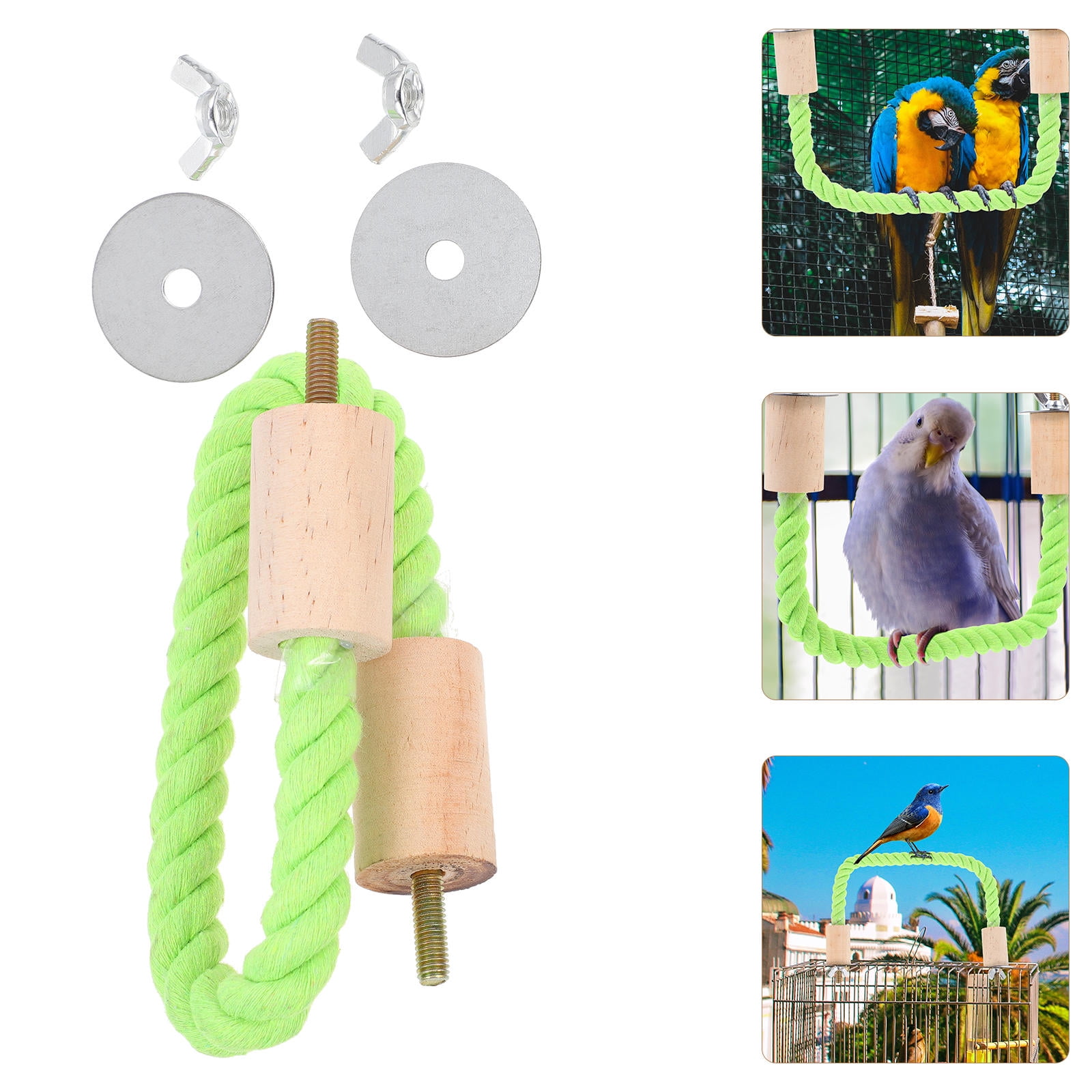 KONTONTY 2pcs Parrot Training Perch Cotton Rope Green for Pet Birds