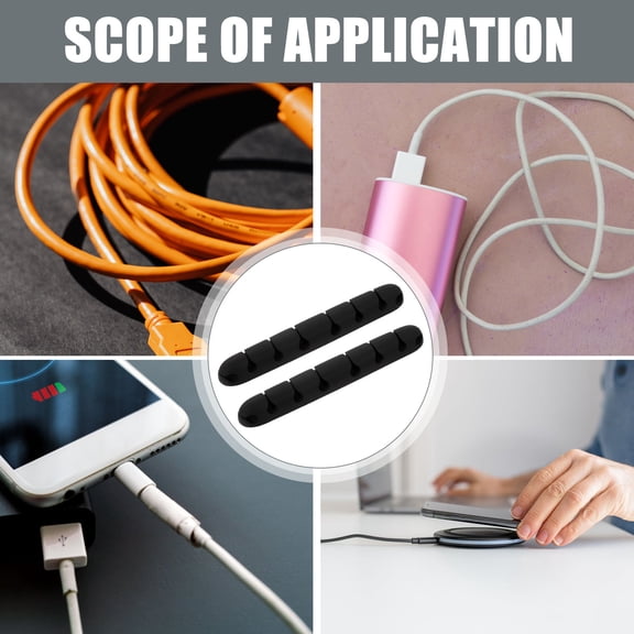 KONTONTY 2Pcs Black Cord Keeper Cable Organizer with Double Sides Slot for Desk