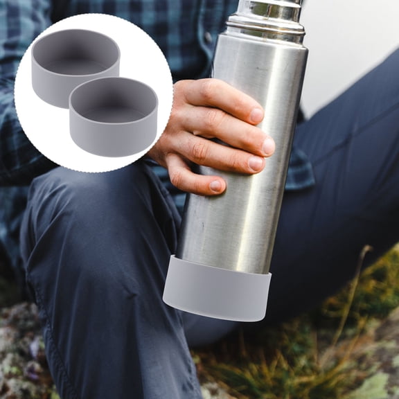 KONTONTY 2Pcs Bottle Bottom Protector Boot Grey Silicone For Simple Design