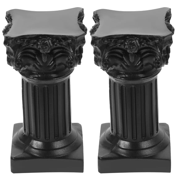 KONTONTY 2Pcs Black Resin Roman Column Candlestick for Elegant Indoor and Outdoor Table Decor