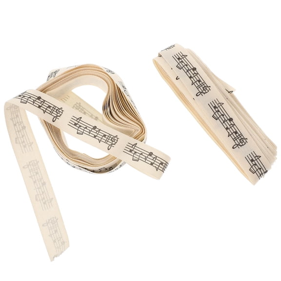 KONTONTY 2-Pack Beige Cotton Ribbons with Musical Notes for Wrapping, Party Decorations, and Craft Projects