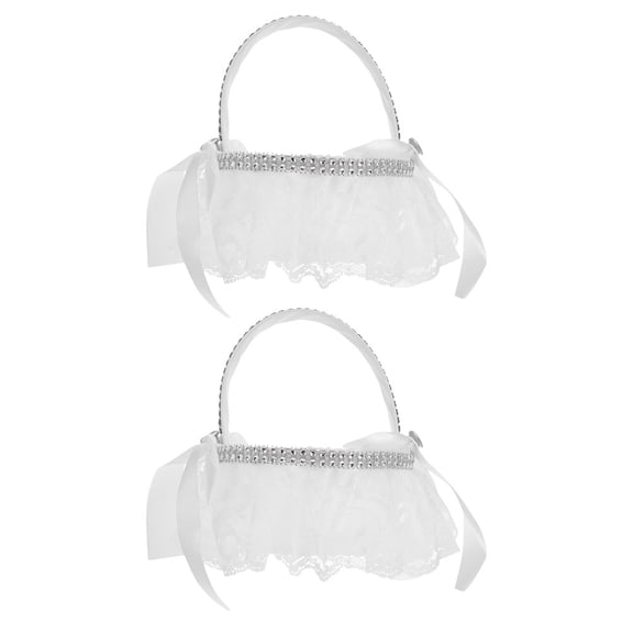 KONTONTY Set of 2 White Wedding Baskets with Lace, Handmade Cloth Flower Baskets for Wedding Decor and Accessories