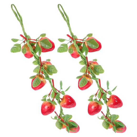 KONTONTY 2Pcs Fake Fruit Strawberry Vine String Red For Photography Prop Expandable Polystyrene 19.7X4.7X1.8In