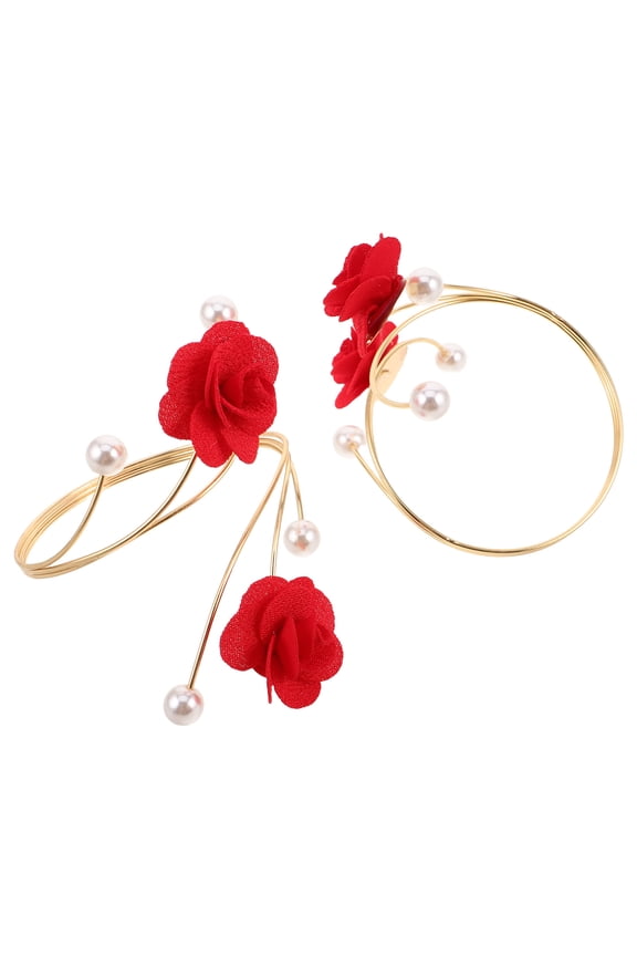 2Pcs Flower Cuff Bracelet For Women Red Metal Unique Bracelets Fashion Accessory Special Occasions
