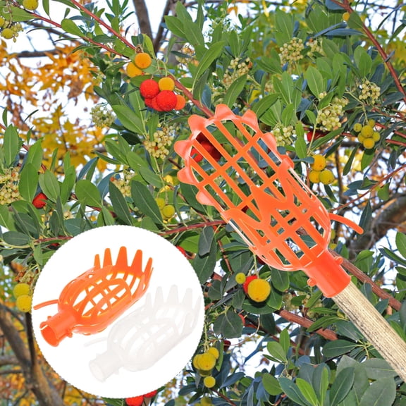 KONTONTY 2Pcs Fruit Picker Screw on Basket Plastic Orange for Outdoor Use