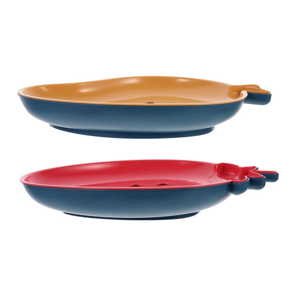KONTONTY 2Pcs Double Layer Fruit Drain Plates Assorted Color Plastic Fast Drainage