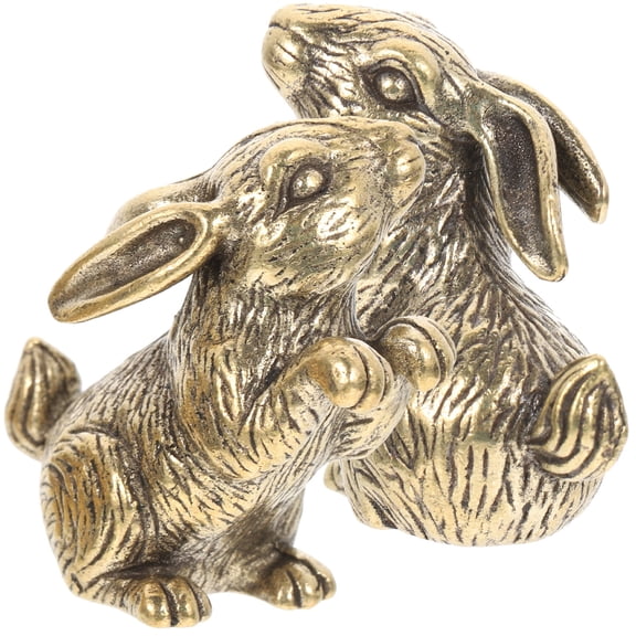 KONTONTY 2Pcs Golden Brass Rabbit Statues Retro Style Rabbit Figurines Decorative
