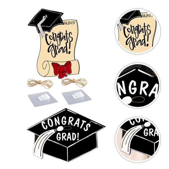 KONTONTY 2Pcs Graduation Hanging Wood Signs Assorted Colors Congrats Grad Door Wall Decor, Party Supplies for Indoor Outdoor Use