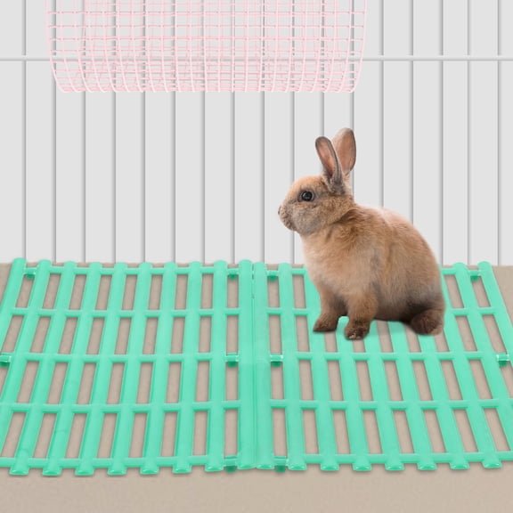 KONTONTY Durable Green Plastic Bunny Cage Pads Nonslip Pet Floor Mat for Home 2Pcs