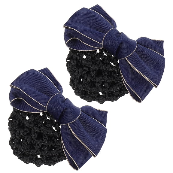 KONTONTY 2Pcs Hair Barrette Snood Net Blue Ribbon Alloy Clip Durable Hair Accessory