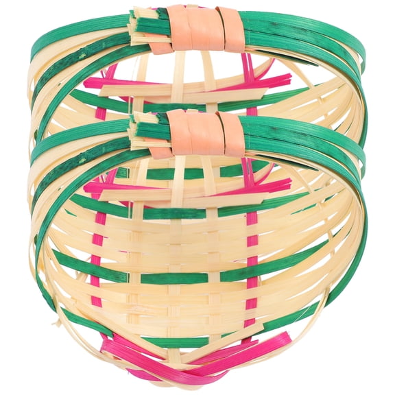 KONTONTY 2Pcs Bamboo Decorative Sushi Plates Assorted Color Woven Tray for Serving Dried Fruit and Snacks