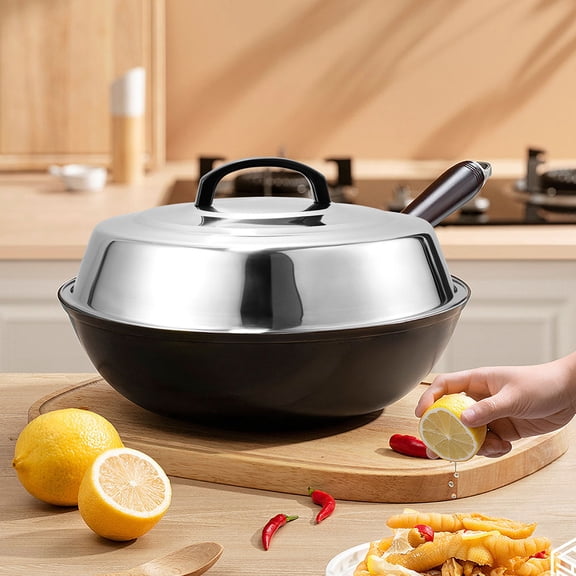 KONTONTY 2Pcs Household Stainless Steel Pot Lid Metal Pan Cover for Stockpot Wok and Steamer